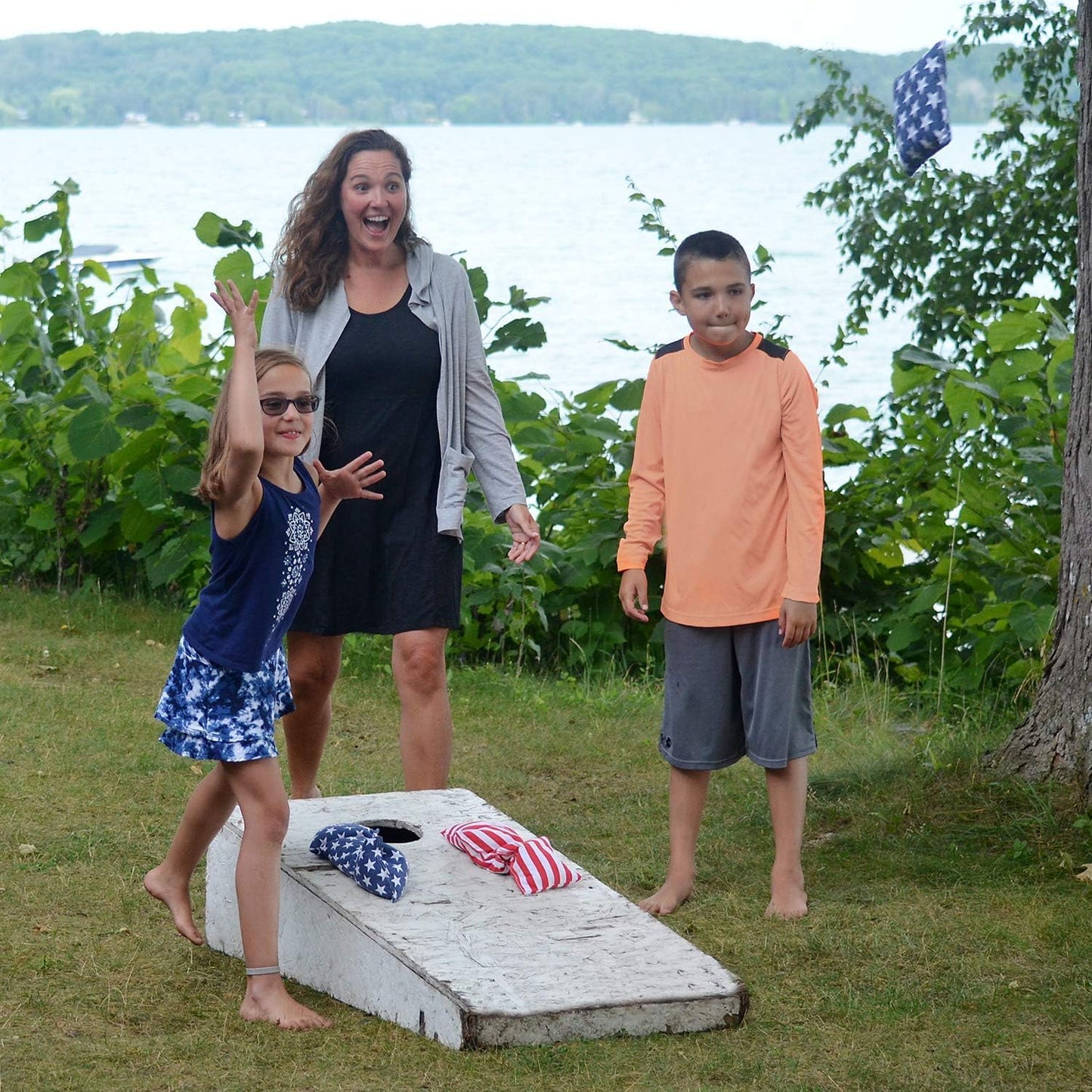 Regulation Cornhole Bean Bags: Professional American Flag Toss Game Set 8 Star and Stripes Outdoor Teams Tournament
