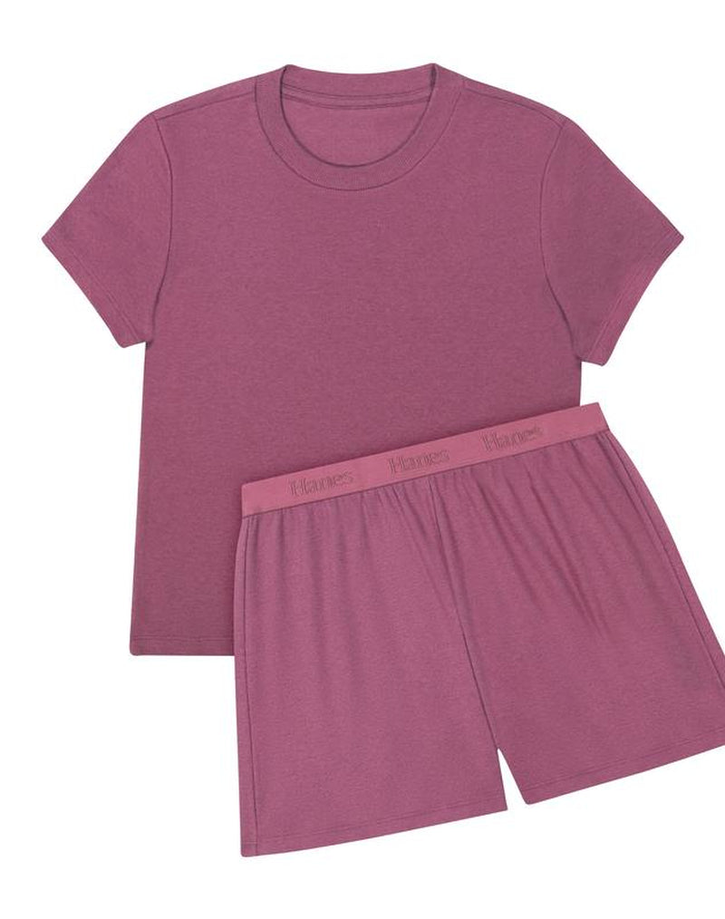 Hanes Originals Women'S 2-Piece Lounge Set RIBBED Supersoft Cropped Baby Doll Tee & Sleep Shorts Loungewear Comfort