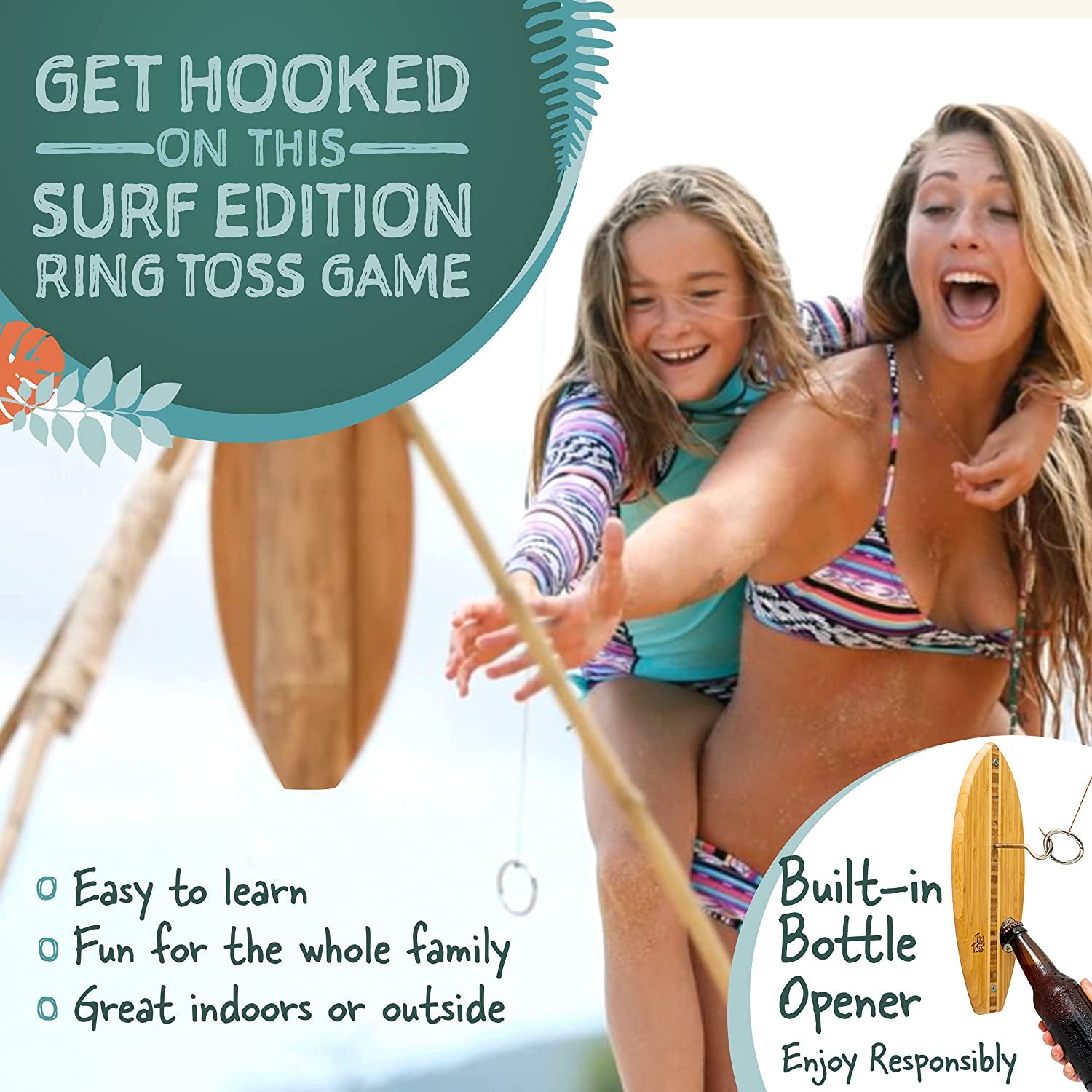 Ring Toss Game for Adults – 13 Inch Surfboard Edition - Hook and Ring Game for Outdoor & Indoor Use, Gift for Husband, Dad, College Boys, Easter Basket Stuffers Gifts