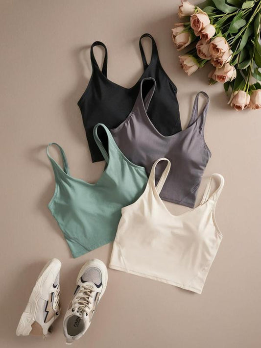 Women'S Solid Backless Sports Bra, Quick Drying Breathable Comfortable Crop Cami Top for Yoga Gym Workout Running, Ladies Sportswear Clothing for Indoor Outdoor Wear, Cropped Activewear, Summer Athletic Wear, Workout Clothes Women
