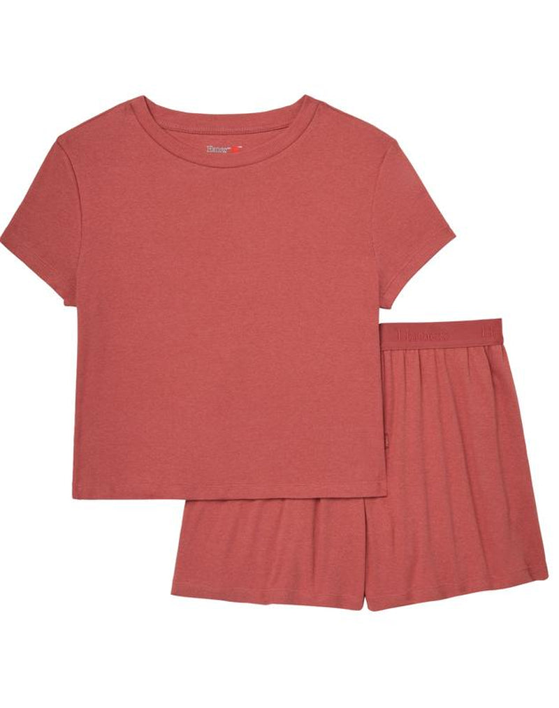 Hanes Originals Women'S 2-Piece Lounge Set RIBBED Supersoft Cropped Baby Doll Tee & Sleep Shorts Loungewear Comfort
