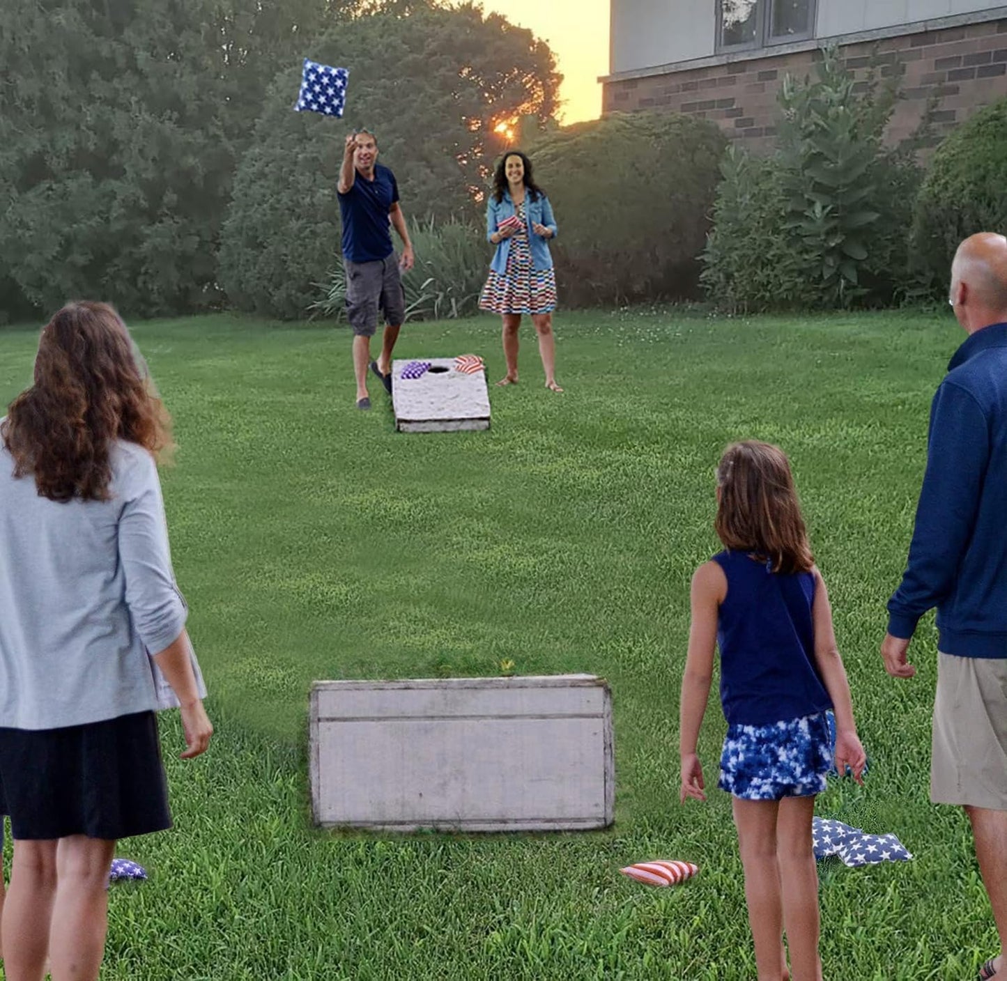 Regulation Cornhole Bean Bags: Professional American Flag Toss Game Set 8 Star and Stripes Outdoor Teams Tournament