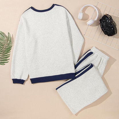 Aleumdr Women'S 2 Piece Outfit Fleece Sweatsuit Casual Lounge Matching Sets Crewneck Loose Fit Cozy Sweatshirt & Straight Leg Sweatpants Womenswear