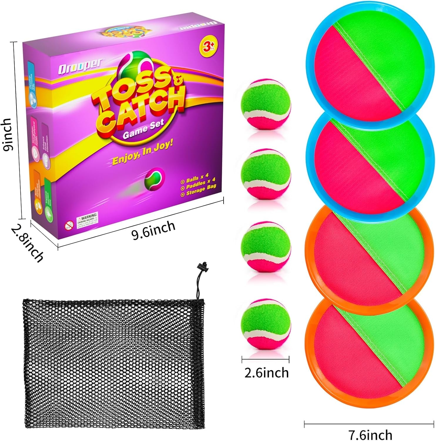 Kids Outdoor Toys - Toss and Catch Game Set, outside Yard Camping Beach Pool Toys Games for Boys Girls 3 4 5 6 7 8 9 10 Year Old, 4 Paddles 4 Balls (Blue+Orange)