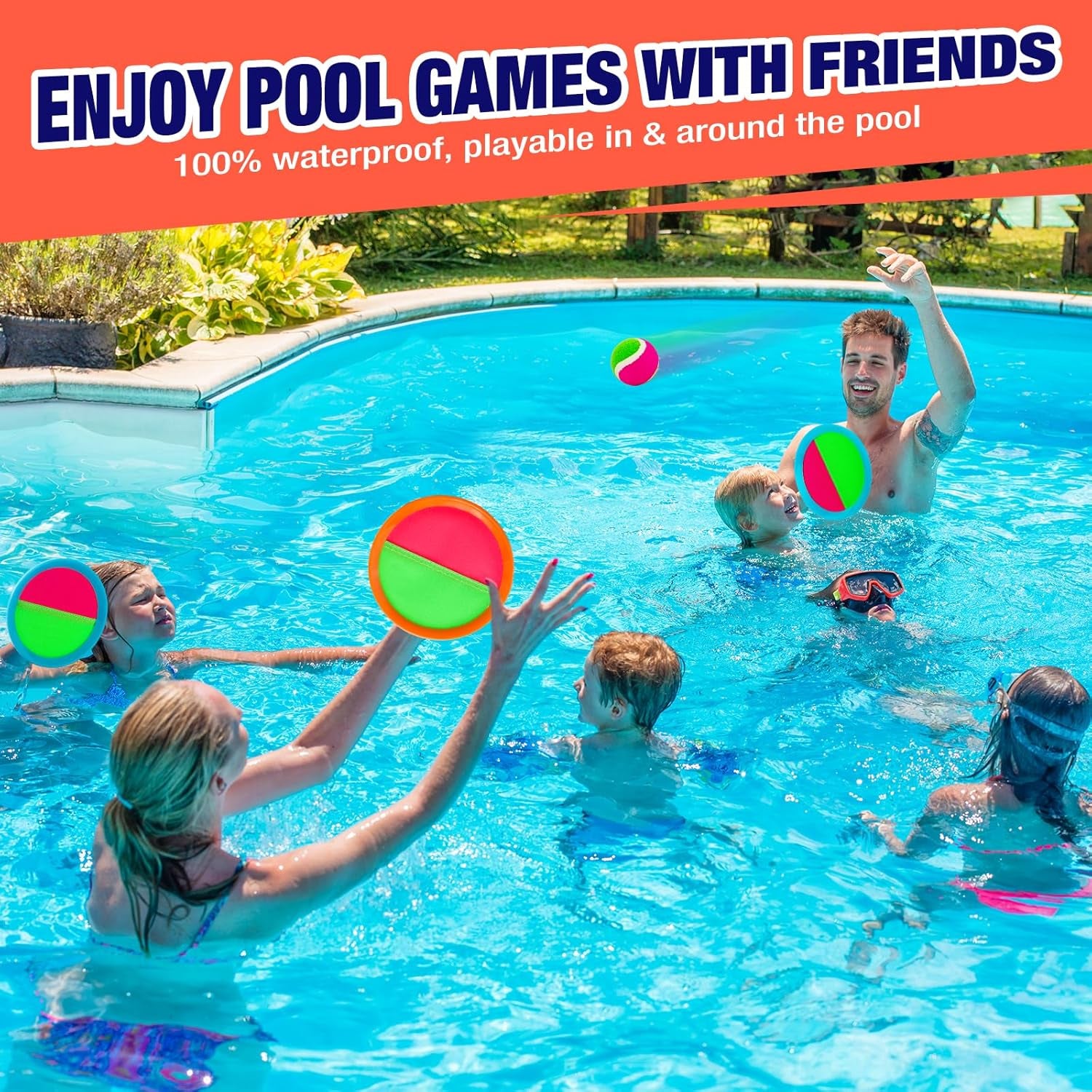 Kids Outdoor Toys - Toss and Catch Game Set, outside Yard Camping Beach Pool Toys Games for Boys Girls 3 4 5 6 7 8 9 10 Year Old, 4 Paddles 4 Balls (Blue+Orange)