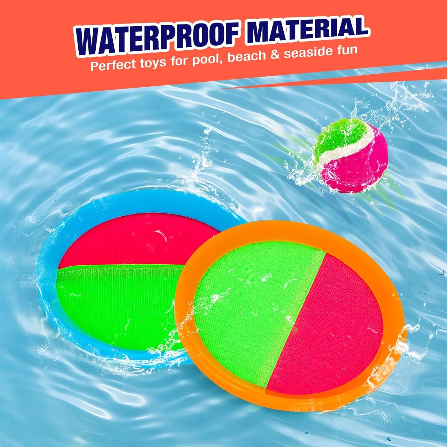 Kids Outdoor Toys - Toss and Catch Game Set, outside Yard Camping Beach Pool Toys Games for Boys Girls 3 4 5 6 7 8 9 10 Year Old, 4 Paddles 4 Balls (Blue+Orange)