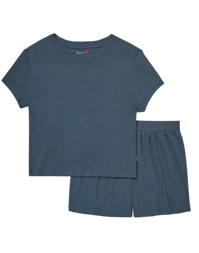 Hanes Originals Women'S 2-Piece Lounge Set RIBBED Supersoft Cropped Baby Doll Tee & Sleep Shorts Loungewear Comfort