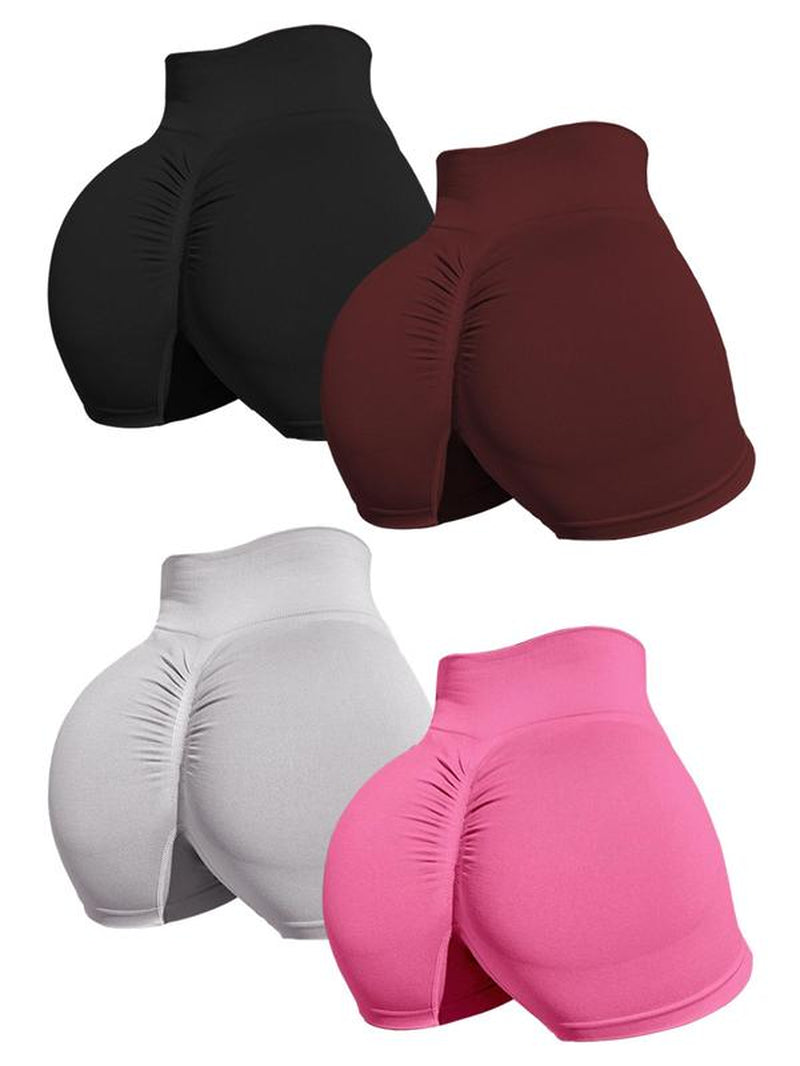 Women'S Solid Ruched High Waist Sports Shorts, Casual Comfy Breathable Seamless High Stretch Shorts for Yoga Gym, Women Sport & Outdoor Clothing