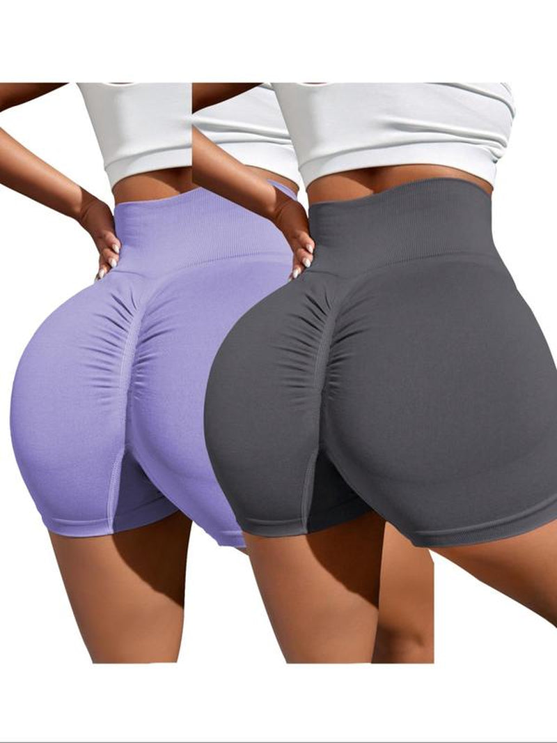 Women'S Solid Ruched High Waist Sports Shorts, Casual Comfy Breathable Seamless High Stretch Shorts for Yoga Gym, Women Sport & Outdoor Clothing