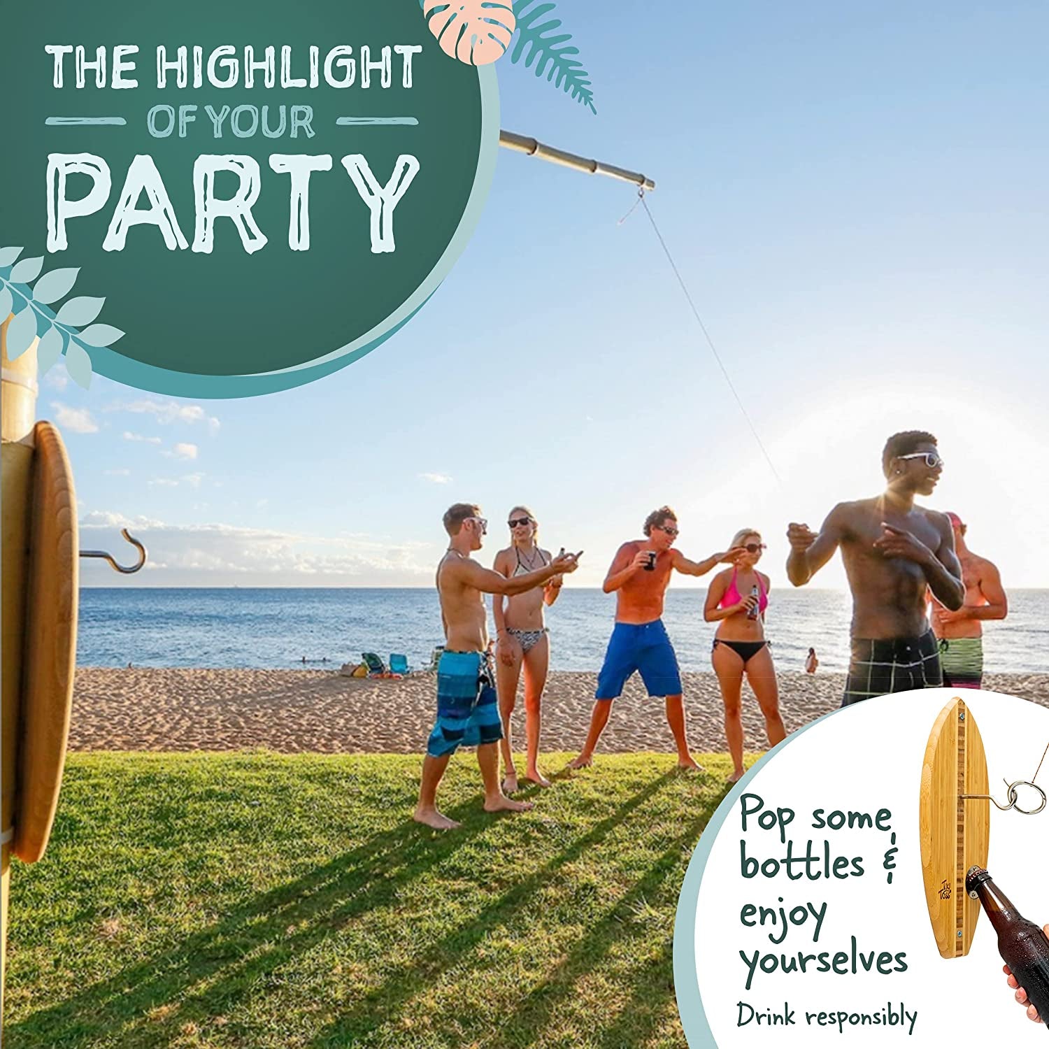 Ring Toss Game for Adults – 13 Inch Surfboard Edition - Hook and Ring Game for Outdoor & Indoor Use, Gift for Husband, Dad, College Boys, Easter Basket Stuffers Gifts