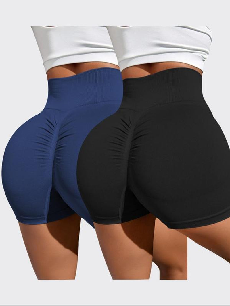 Women'S Solid Ruched High Waist Sports Shorts, Casual Comfy Breathable Seamless High Stretch Shorts for Yoga Gym, Women Sport & Outdoor Clothing