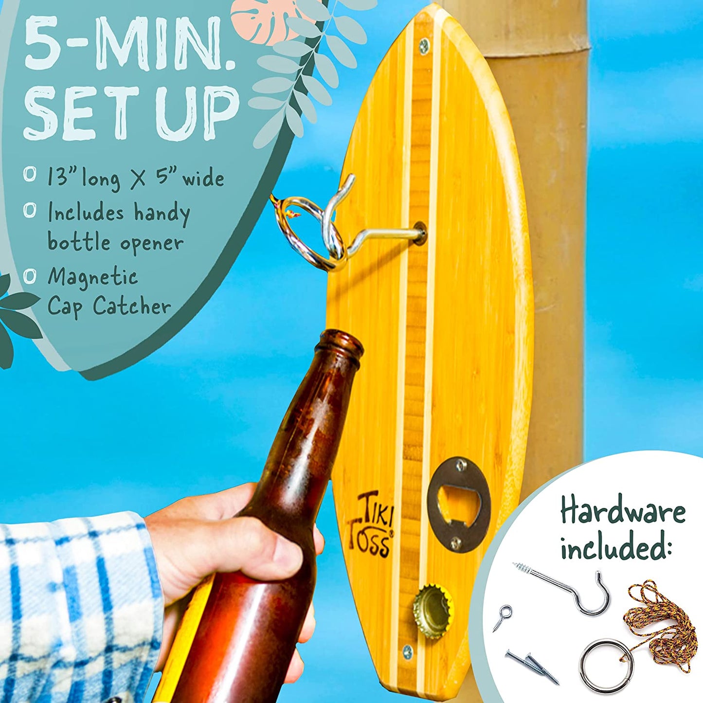 Ring Toss Game for Adults – 13 Inch Surfboard Edition - Hook and Ring Game for Outdoor & Indoor Use, Gift for Husband, Dad, College Boys, Easter Basket Stuffers Gifts