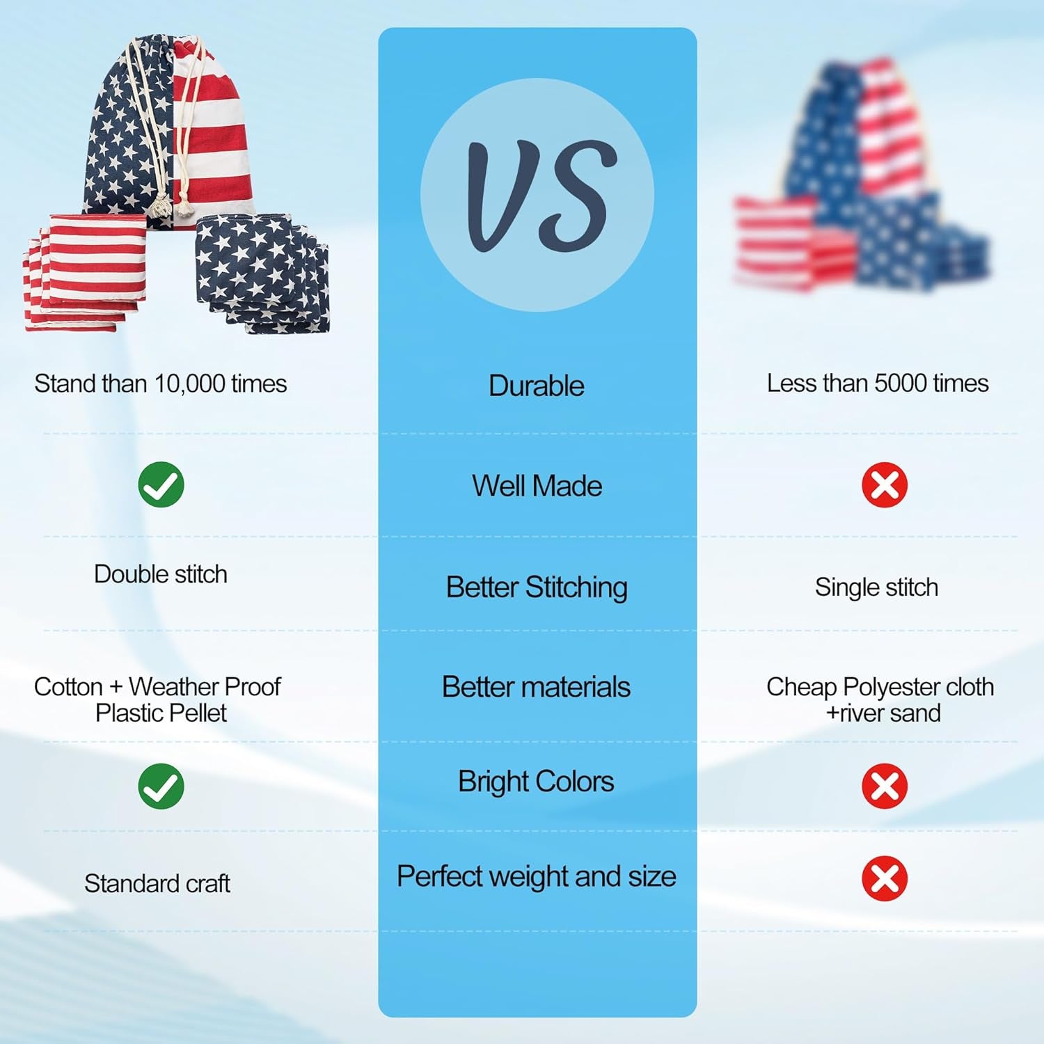 Regulation Cornhole Bean Bags: Professional American Flag Toss Game Set 8 Star and Stripes Outdoor Teams Tournament