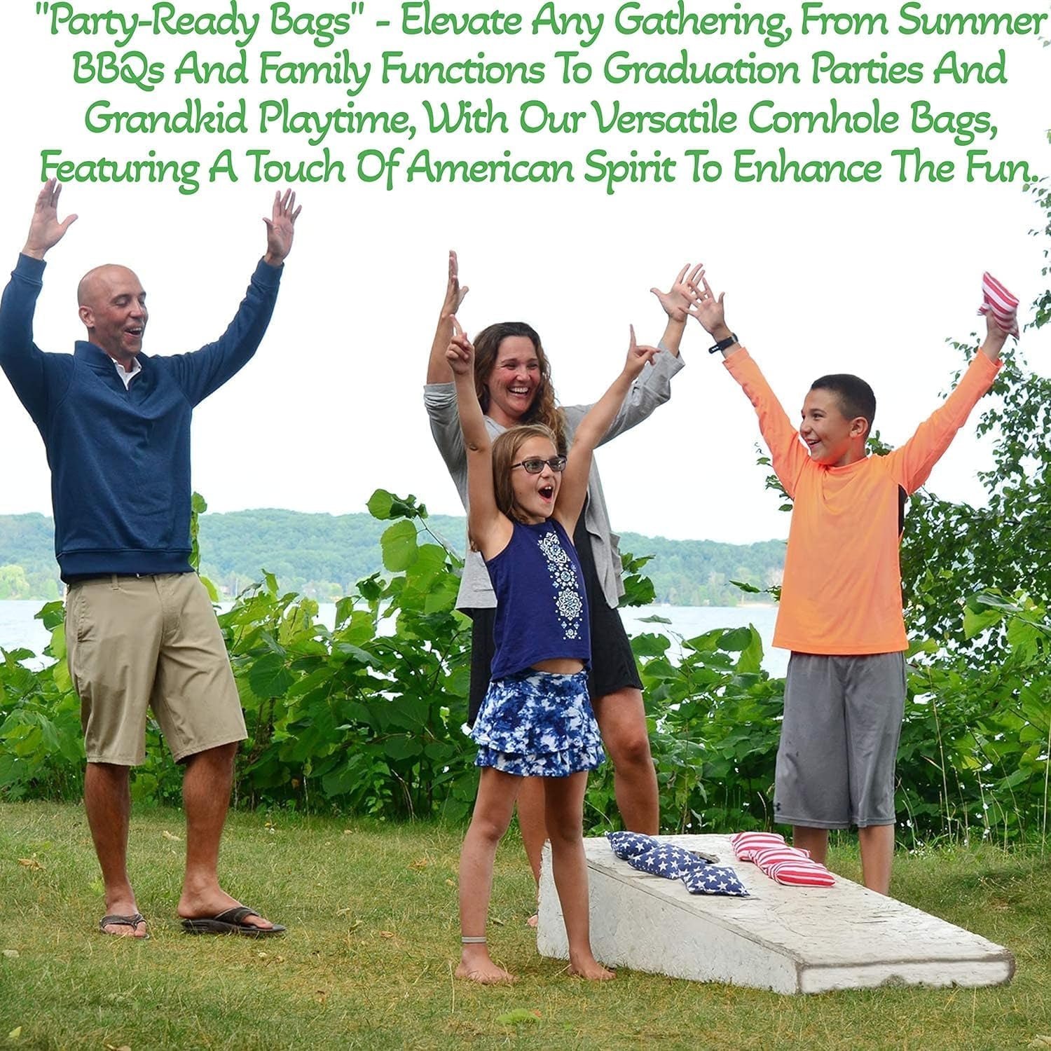 Regulation Cornhole Bean Bags: Professional American Flag Toss Game Set 8 Star and Stripes Outdoor Teams Tournament