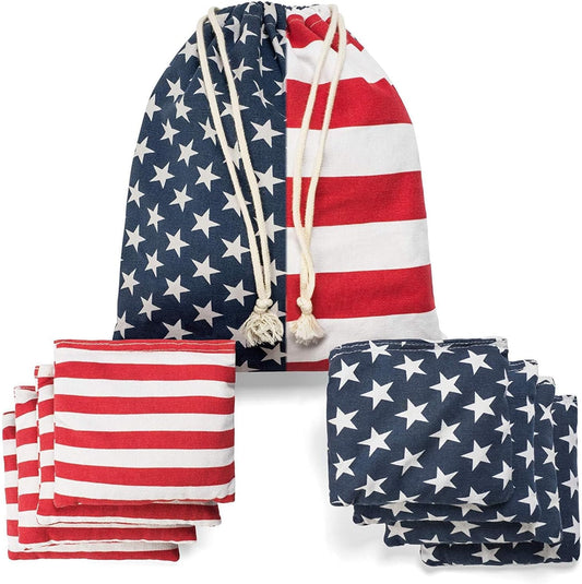 Regulation Cornhole Bean Bags: Professional American Flag Toss Game Set 8 Star and Stripes Outdoor Teams Tournament