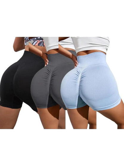 Women'S Solid Ruched High Waist Sports Shorts, Casual Comfy Breathable Seamless High Stretch Shorts for Yoga Gym, Women Sport & Outdoor Clothing