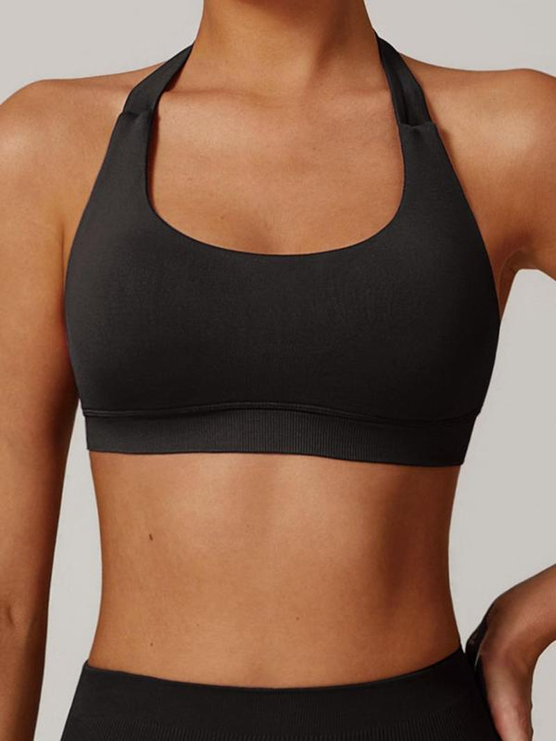 Women'S Solid Backless Halter Crop Tank Top, Breathable Comfortable Sports Bra, Ladies Sportswear for Fitness, Sports, Yoga, Activewear