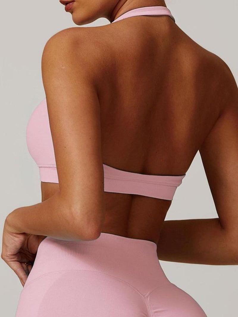 Women'S Solid Backless Halter Crop Tank Top, Breathable Comfortable Sports Bra, Ladies Sportswear for Fitness, Sports, Yoga, Activewear