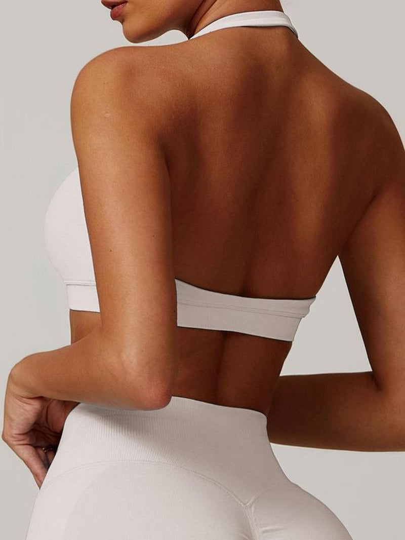 Women'S Solid Backless Halter Crop Tank Top, Breathable Comfortable Sports Bra, Ladies Sportswear for Fitness, Sports, Yoga, Activewear