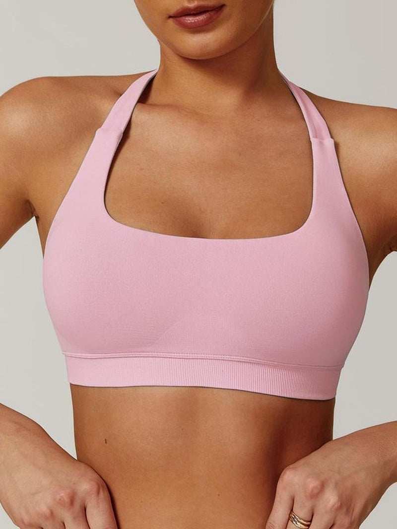 Women'S Solid Backless Halter Crop Tank Top, Breathable Comfortable Sports Bra, Ladies Sportswear for Fitness, Sports, Yoga, Activewear