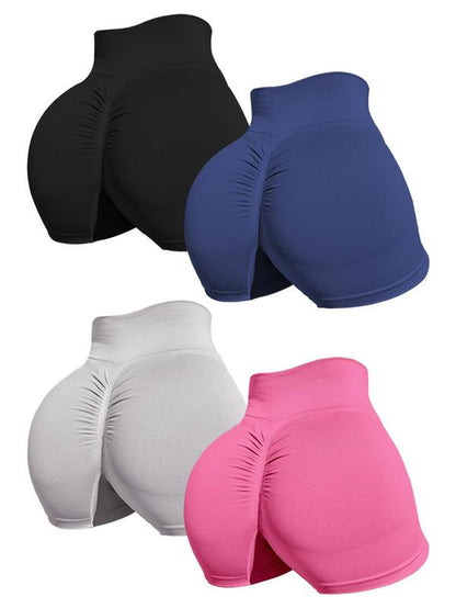 Women'S Solid Ruched High Waist Sports Shorts, Casual Comfy Breathable Seamless High Stretch Shorts for Yoga Gym, Women Sport & Outdoor Clothing